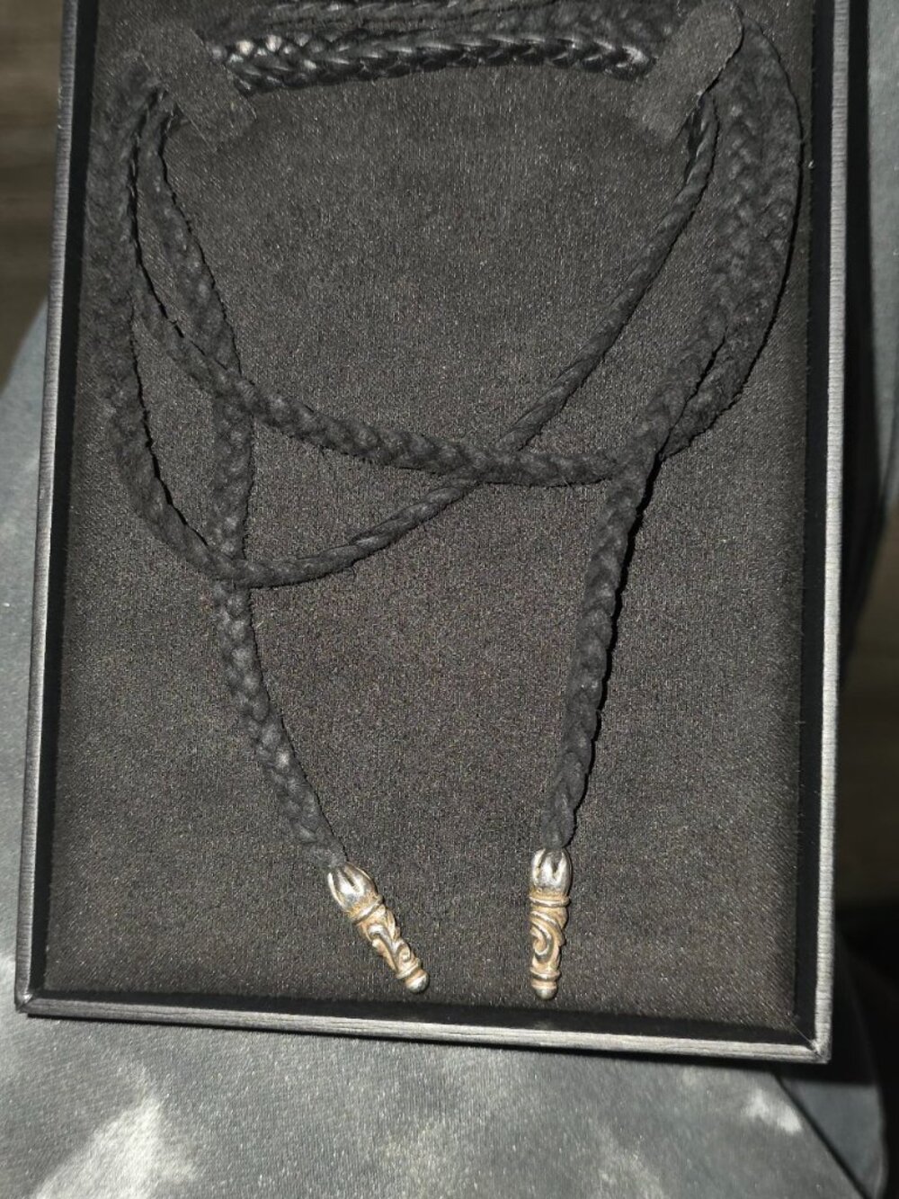 Chrome Hearts Braided Leather Necklace with Sterling Silver Aglets